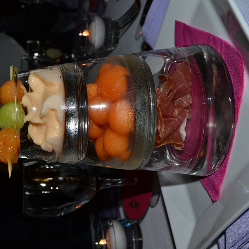 Verrine melon et jambon cru, mise en bouche du service traiteur du Scaubecq à Soignies